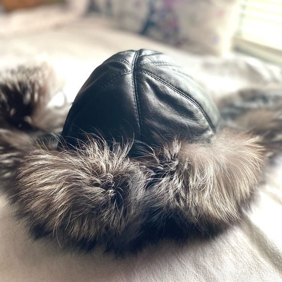 Genuine Real Silver Fox Fur Genuine Leather Fancy Winter Trapper Woman Hat